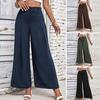 Женские длинные брюки с высокой талией и широкими штанинами, струящиеся брюки с регулируемой пряжкой, сплошной цвет, повседневная работа