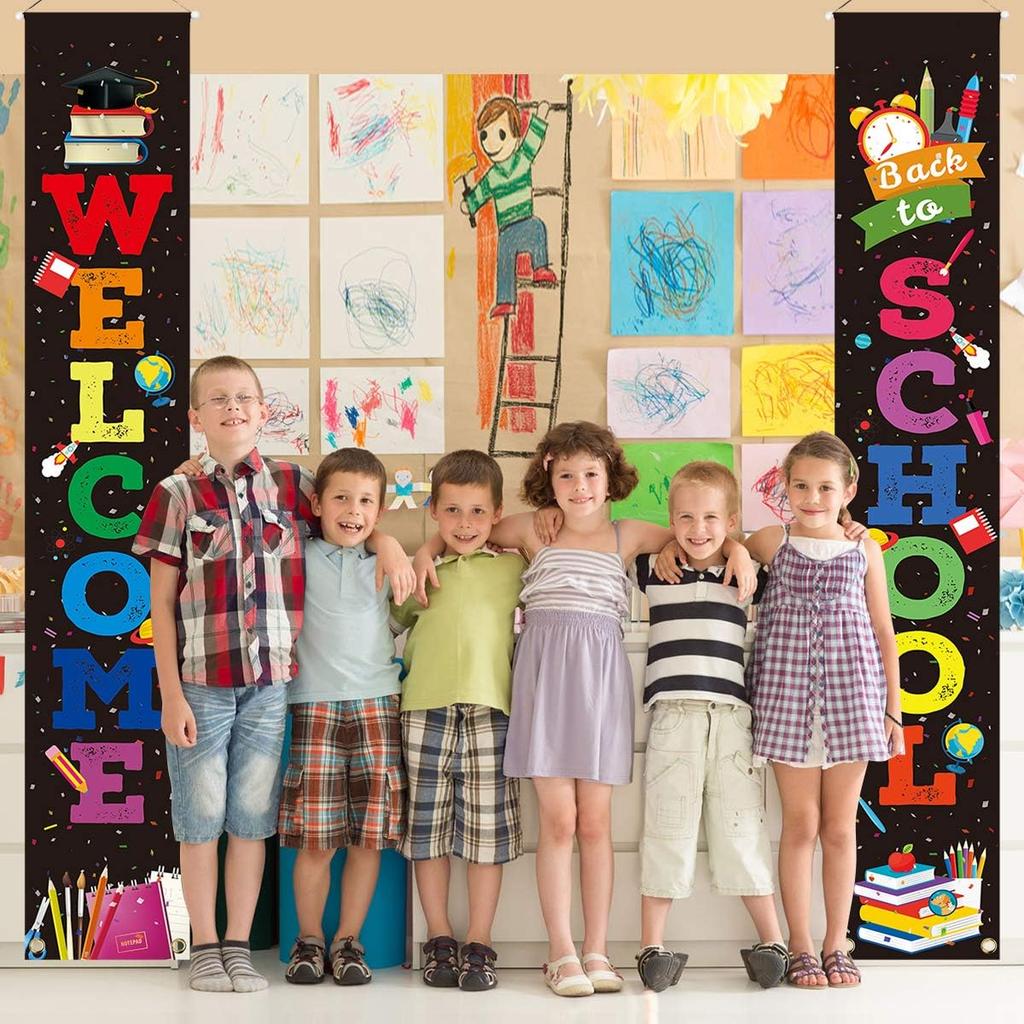 LioNergy Back to School Banner Welcome Banner for First Day of School Hanging Fabric Banners Flags Sign Backdrop Décor Supplies for Pre-School