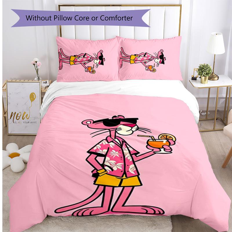 Pink Panther Printed 3PCS Bedding Set Soft Breathable Duvet Cover Pillowcases Set Washable Bedroom Decor Home Gift