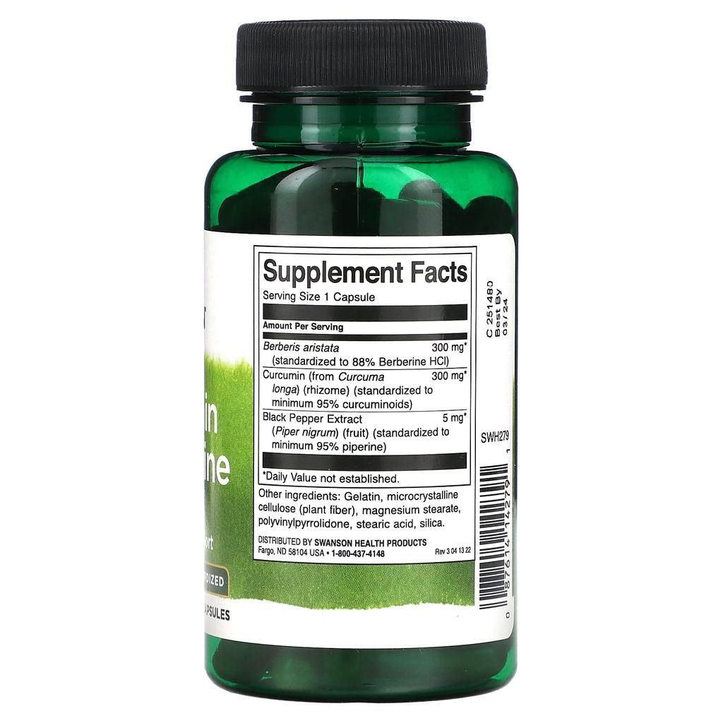 Swanson Curcumin & Berberine, with Black Pepper, 60 Capsules