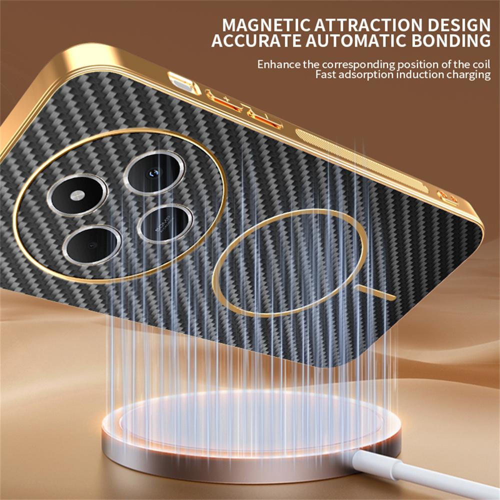 Phone Case For Xiaomi Redmi 14C 4G/14R 5G/A4 5G/Poco C75 4G Carbon Fiber Textured Electroplated TPU Back Cover