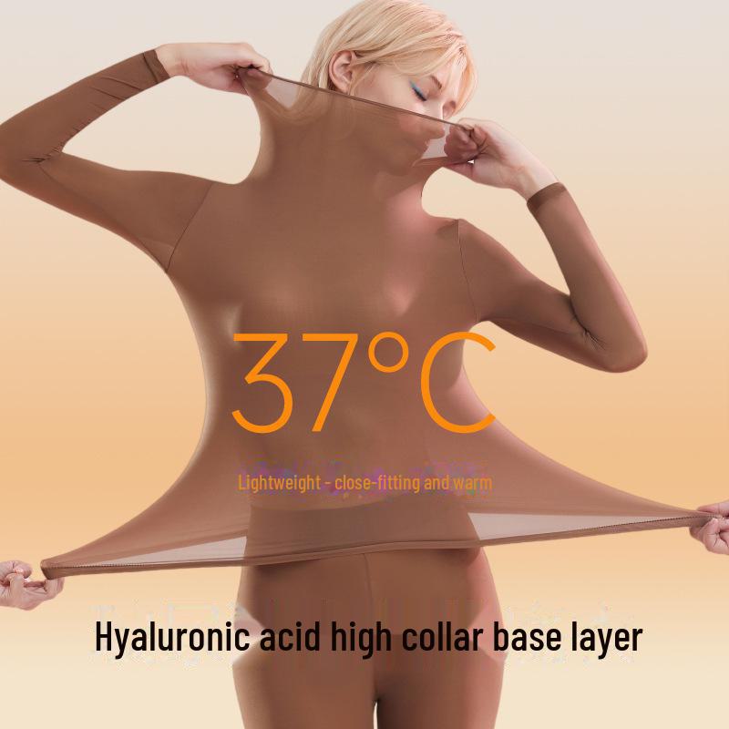 Женский бесшовный комплект термобелья - высокоэластичный, с гиалуроновой кислотой, высоким воротником и длинными рукавами