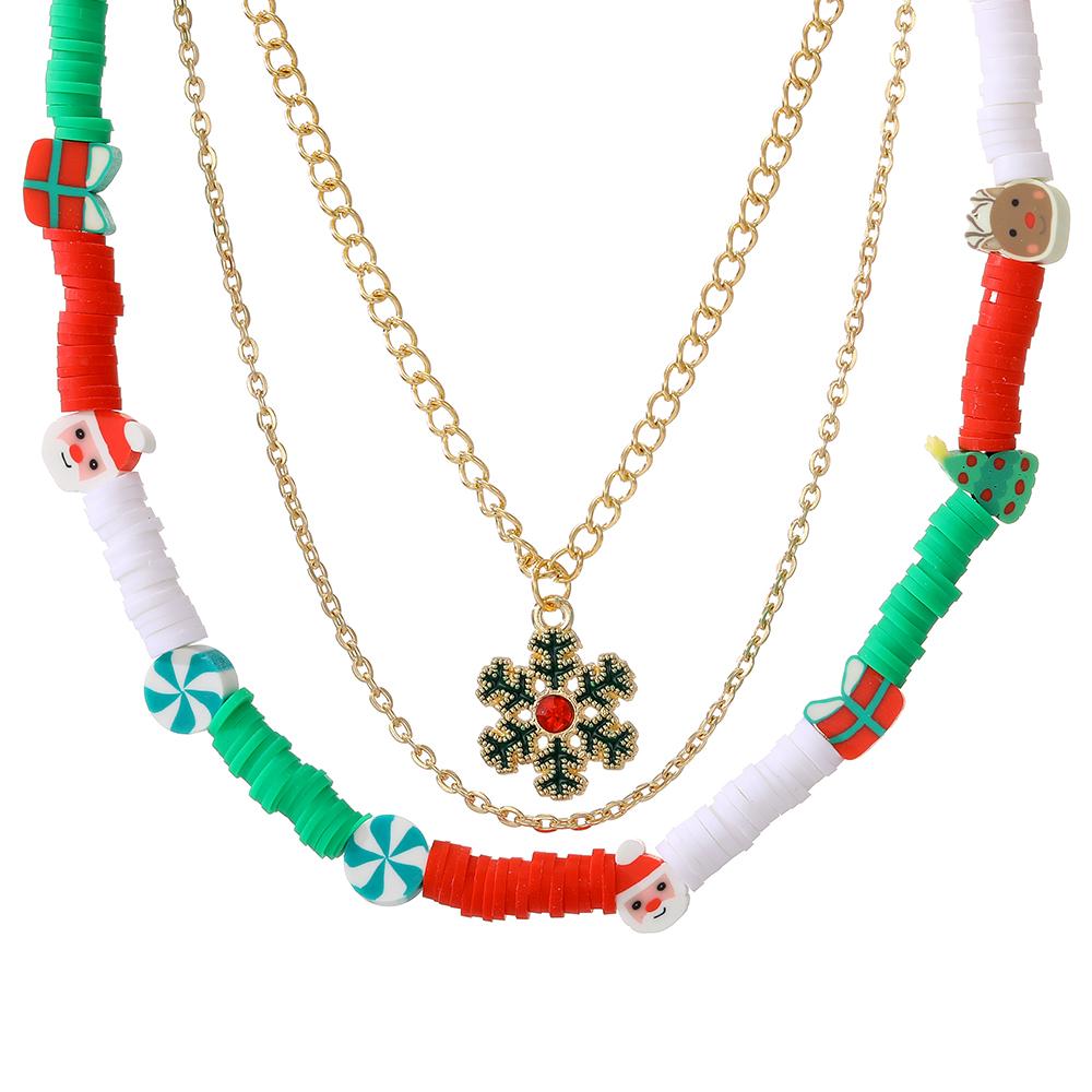 2023 Новый подарок для девочек с героями мультфильмов, снежинка, Санта-Клаус, комплект ожерелья в форме рождественской елки, рождественские модели, цепочка, рисовые бусины, колокольчики, ожерелье палевого цвета, 3 шт.