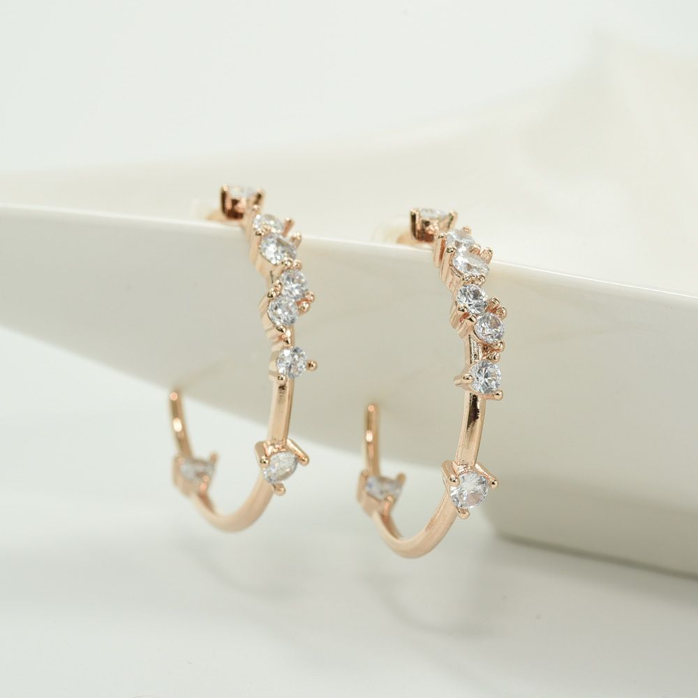 Silver Needle Ring Cubic Rose Gold Earrings - Rose Gold 92.5 Silver Needle