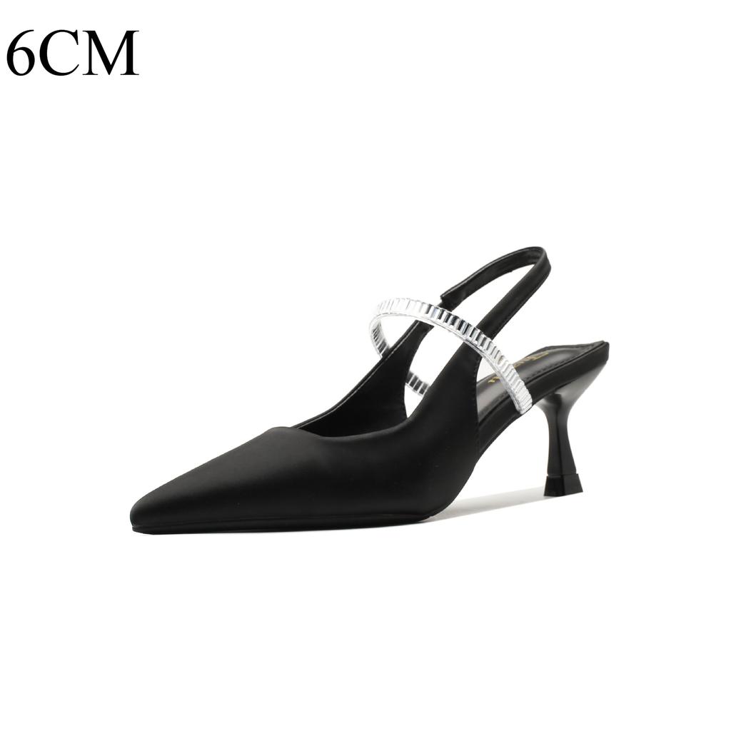 Fashion Sharp Pointed Slim Heeled High Heels Women 2025 New Summer French Rhinestone Back Air Sandals Womens Shoes Sandals Ladies Shoes