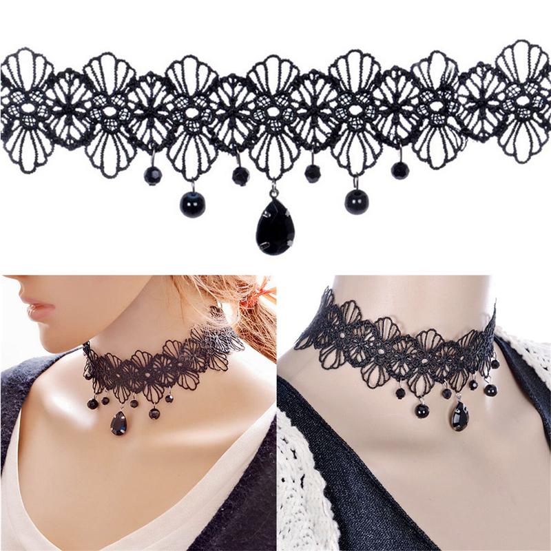 Fashion Gothic Black Lace Retro Choker Collar Flower Pendant Necklace Jewelry