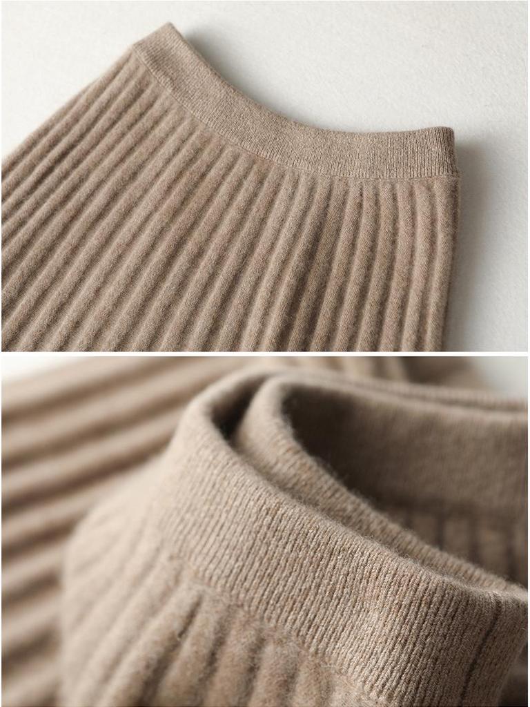 100% Wool Drapey A-Line Pleated Midi Skirt - Slimming and Large Swing Design for Spring and Autumn