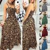 Summer Women's Leopard V-neck Suspender Dress Bohemian Style High Waist Sexy Temperament Fashion Dress Holiday Party Sundress