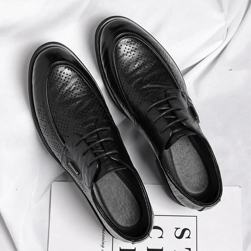 Модные дизайнерские новые полые толстые подошвы мужские туфли Brock летние модные британские ретро туфли без застежек из мягкой кожи для мужчин