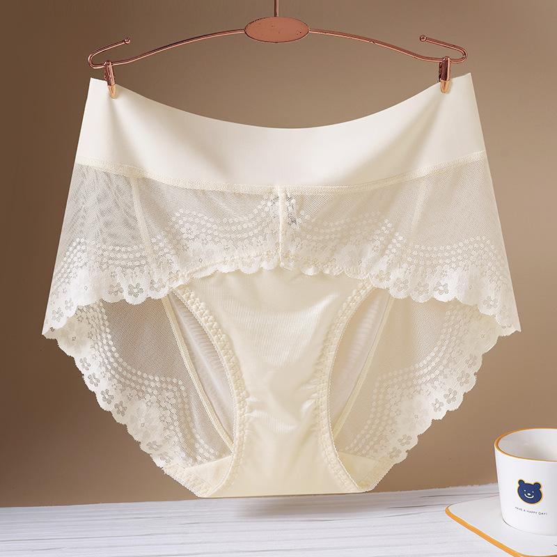 Женские трусы, кружевные, сексуальные, дышащие, бесшовные, из ледяного шелка, с высокой талией, атласное нижнее белье большого размера
