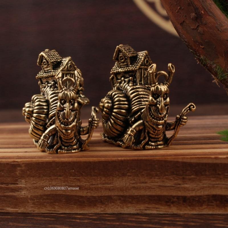 Винтажная латунная улитка, маленькие украшения, чайный питомец для чайной церемонии, цельномедные имитации фигурок животных, миниатюры, украшения для дома