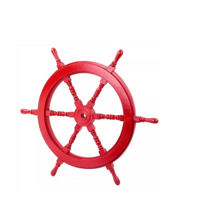 Nautical Handcrafted Wooden Ship Wheel - Home Wall Decor (12 Inches, Red) Ship W