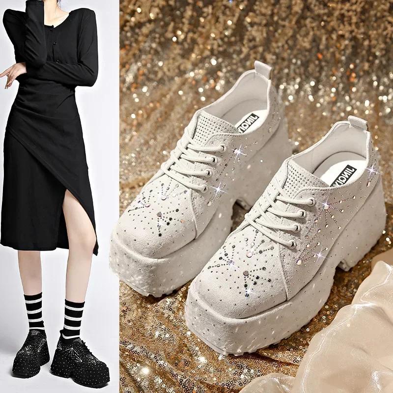 Fashion Women Vulcanized Shoe Fashion Water Diamond Denim Shoes 2024 Women's New Platform Luxury Comfortable Casual Shoes Platform Shoes