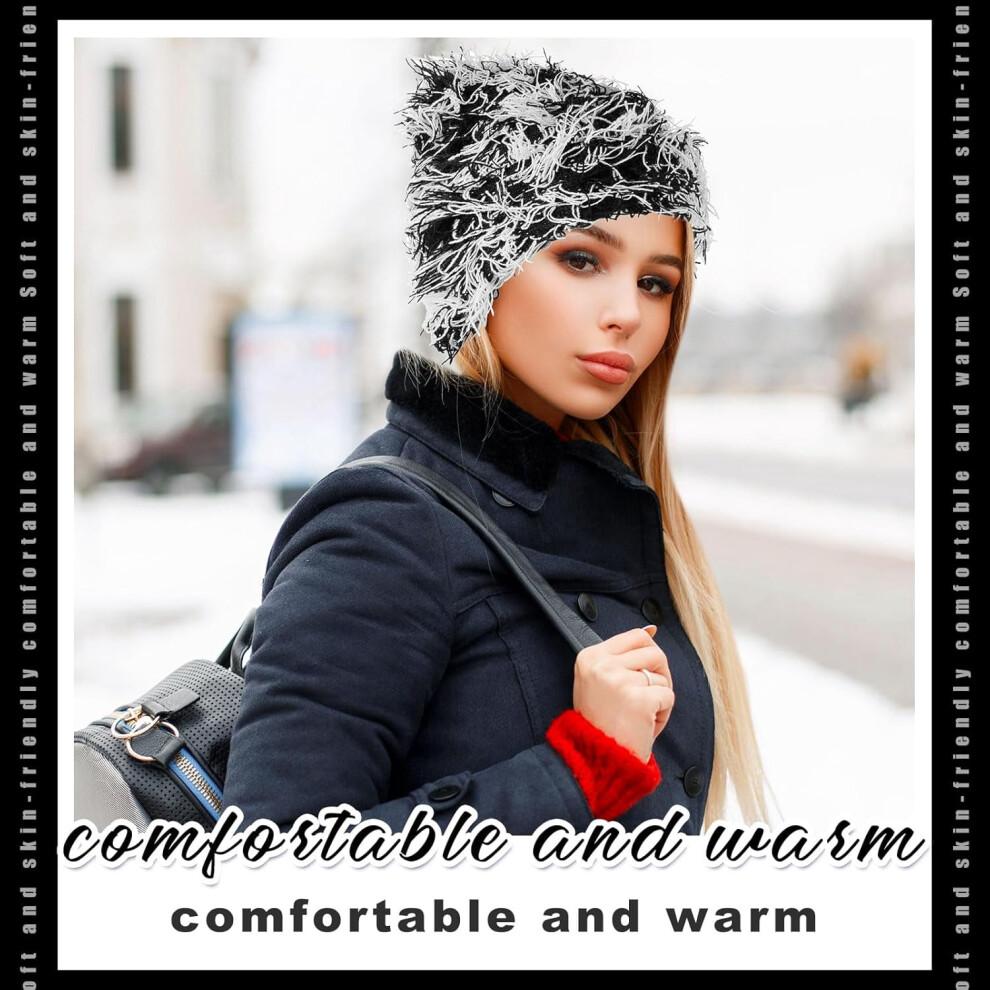 Distressed Knitted Beanie Fuzzy Winter Hats Thick Warm Beanies Y2k Beanie Snow Knit Cap Skull for Women Men