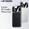 KEYSION Luxury Grid Pattern PU Leather Case for iPhone 17 Pro Max Plating TPU Camera Protection Phone Cover for iPhone 17 Air
