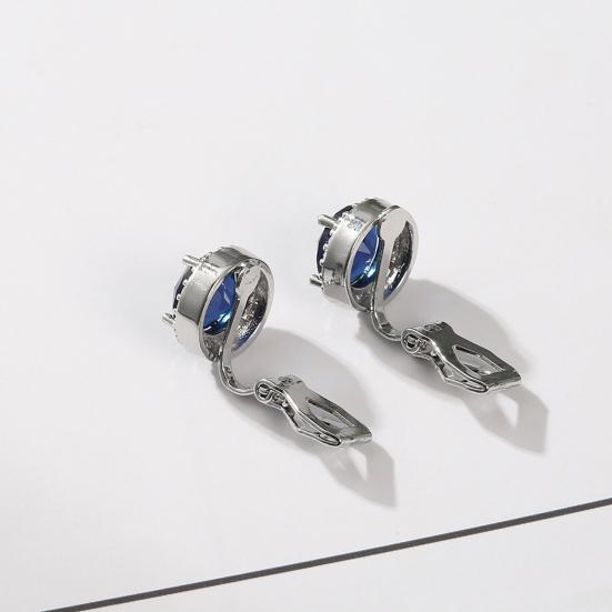 1 Pair Ear Clips Blue Rhinestone Non-Pierced Anti-slip Round Short Ear Decoration Stainless Alloy Bride Wedding Ear Studs Lady Ear Accessory