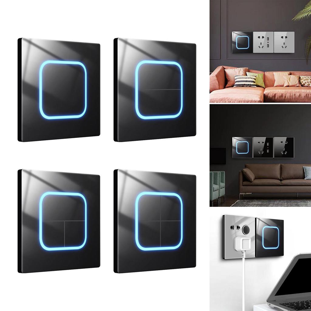 Wall Button Light Switch Tempered Glass Panel LED Switch 1/2/3/4 Gang Wall Glasses Panel Switch with Led Indicator