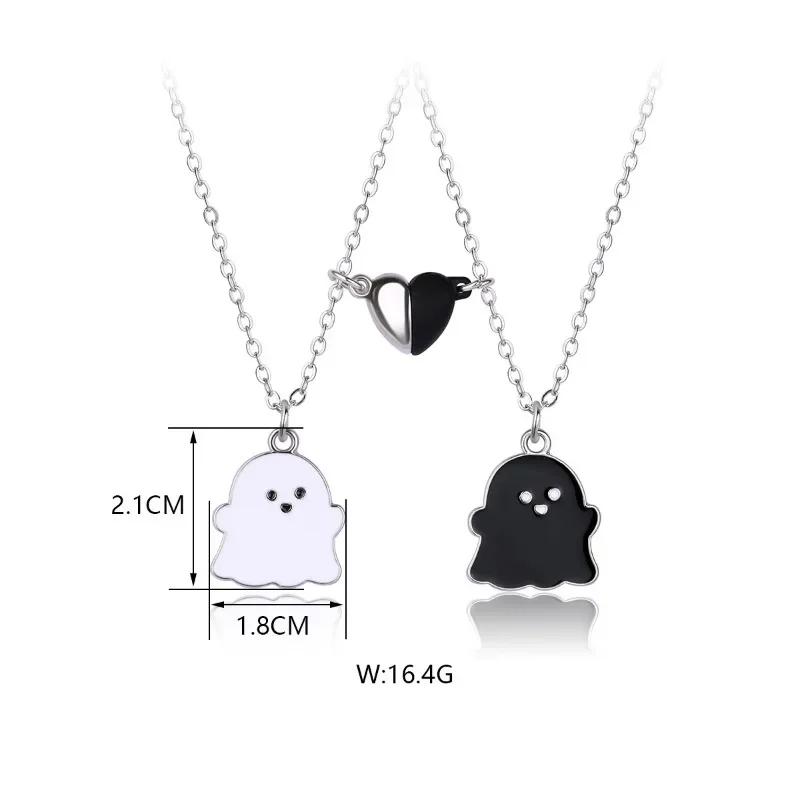 Luoluo&baby 2Pcs/set Cartoon Ghost Heart Pendant Chain Best Friends Necklace BFF Friendship Jewelry Gift for Kids
