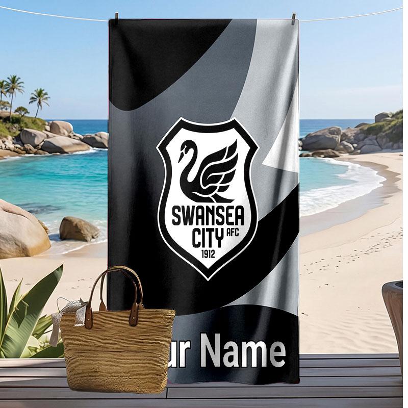 Персонализированное пляжное полотенце Swansea City FC с принтом, футбольный логотип, поддержка, индивидуальное имя, текст, впитывающее полотенце для спорта, путешествий, особенный подарок