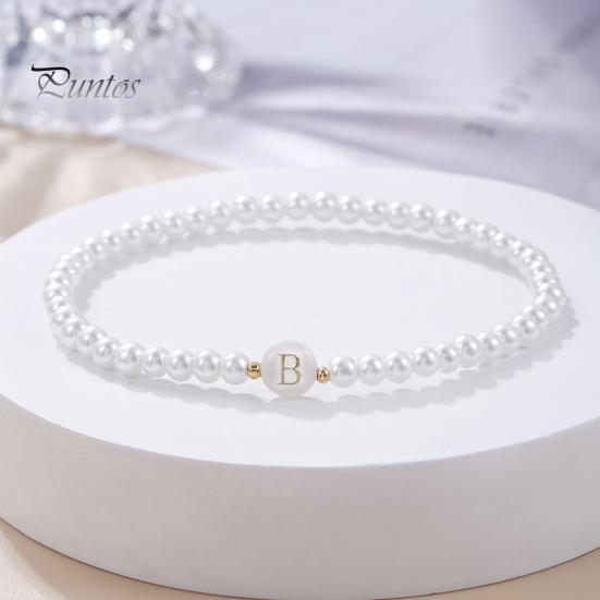 Браслет с алфавитом Алфавиты Изогнутый искусственный жемчуг Эластичный бисер Регулируемый Декоративный сплошной цвет Имя Начальная буква Женский браслет Женские украшения