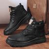 Мужские теплые плюшевые меховые зимние ботинки, классические кожаные мужские ботильоны, высокие нескользящие ботинки на шнуровке, мужские мотоциклетные ботинки в стиле панк