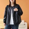 Fashionable Black Loose 2025 Spring New Plus Size Plus Size Women's Leather Casual Buckle Versatile PU Jacket