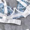 Blue Embroidered Low Cut Underwire Bra & Lingerie Set