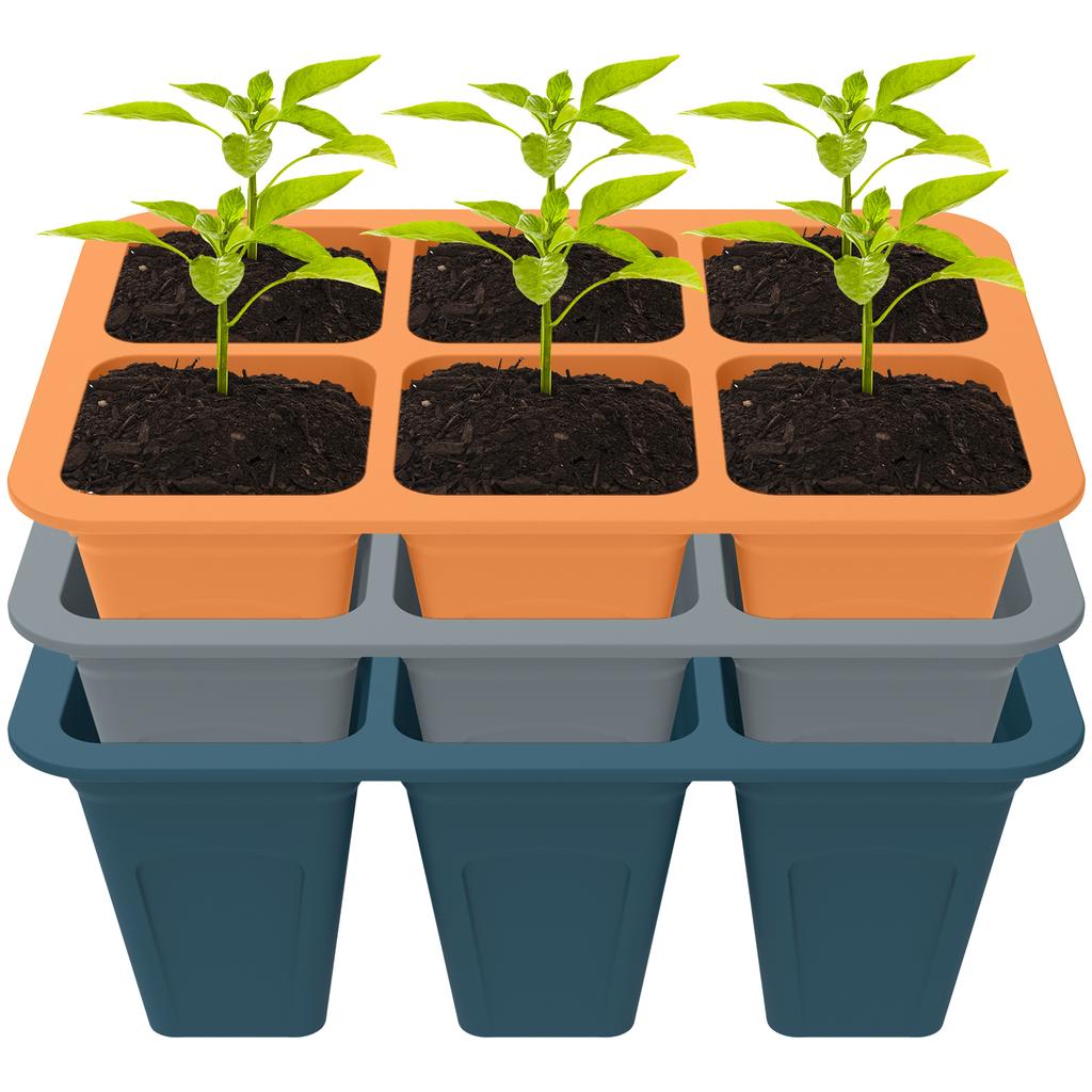 3 шт. Лоток для рассады 6 ячеек Силиконовый лоток для посадки рассады Многоразовый садовый контейнер для проращивания рассады с дренажными отверстиями