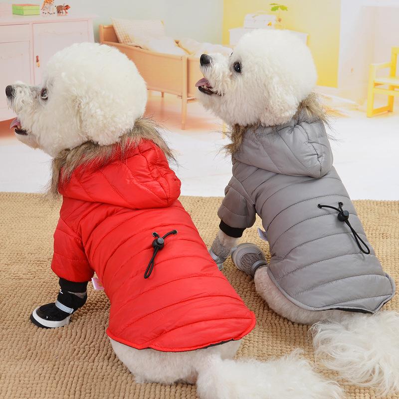 Warm Small Dog Clothes Winter Solid Color Coat Soft Fur Hood Puppy Jacket Waist Paded Warm Outfits for Chihuahua Bichon