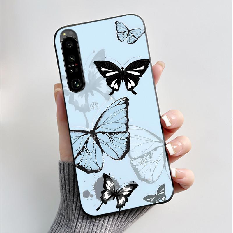 For Sony Xperia 1 VII VI V IV Case Fashion Luxury Flower Butterfly Soft Black TPU Back Cover Ultra thin Shockproof Shell Fundas
