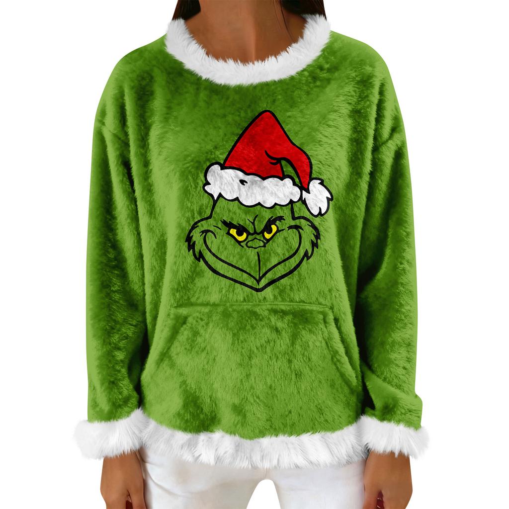 Women's Casual Fleece Sweatshirt Long-Sleeve Round Neck Casual Comfortable Loose-Fit Lightweight Women's Flannel Sweatshirt