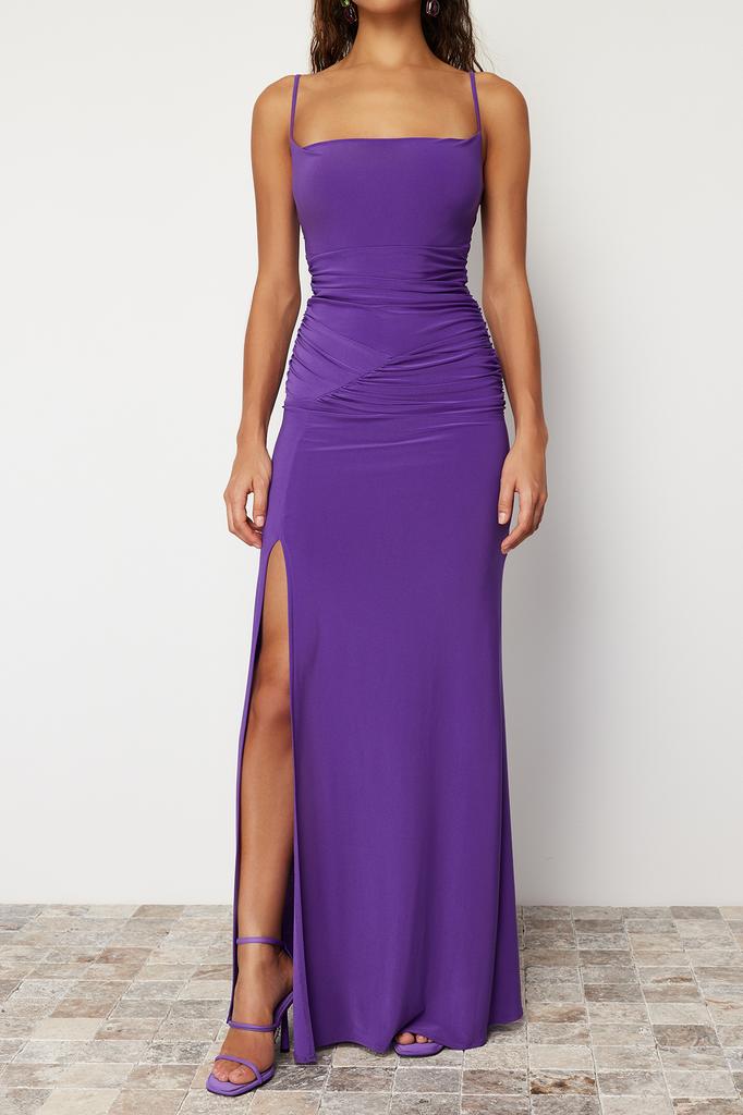 Women's Fashion New Evening Dress & Graduation Dress Black Knitted Long Evening Dress