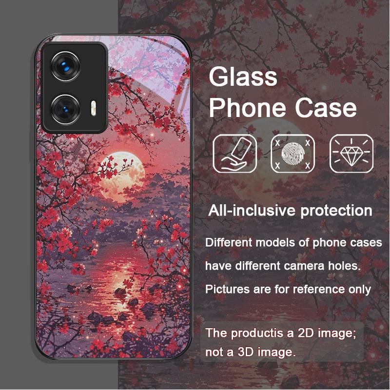 Чехол из закаленного стекла с узором «Лунное цветение вишни» для Motorola Moto G85 G84 G75 Edge 50 Fusion 40 Neo 30 Pro