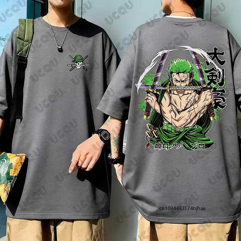 One Piece 2026 Summer Men Cotton Tshirt Streetwear Anime Graphic Oversized Short Sleeve Casual Daily Wear Roronoa Zoro 3 Swords