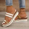 Summer Casual Color Blocking Sandals For Women Dressy Comfortable Soft Leather Thick Soled Slope Woven Straw Sandals 36-43
