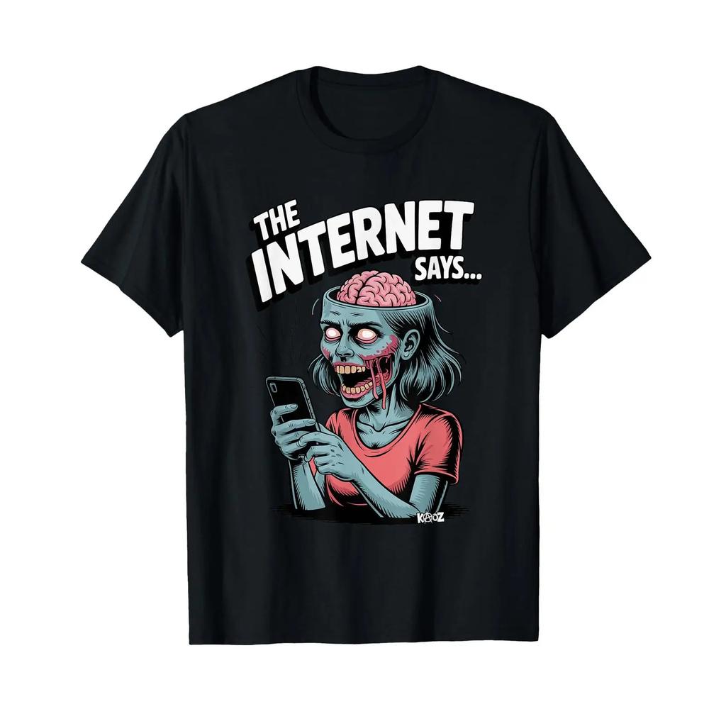 Smartphone Zombie Digitale Satire Design T Shirt Vintage Washed Streetwear Comfortable Stretched Breathable Homme Fashion