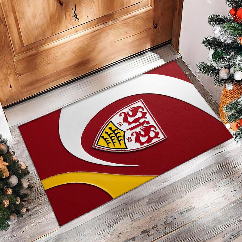 VfB Stuttgart Football Print Crystal Velvet Rug, Comfortable Water Absorbent Non Slip Indoor Floor Carpet