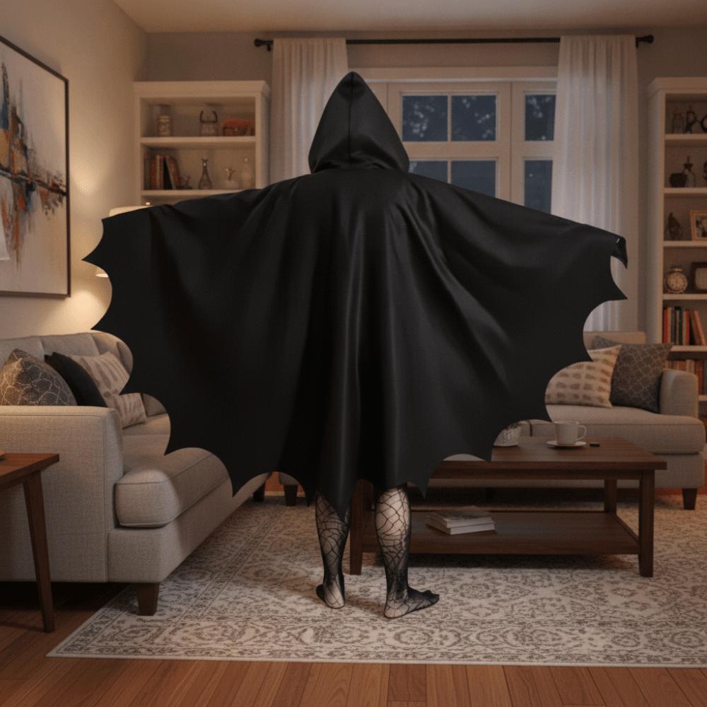 Pointed Rim Halloween Bat Hooded Cloak with A Finger Loop Cosplay Costume Adult