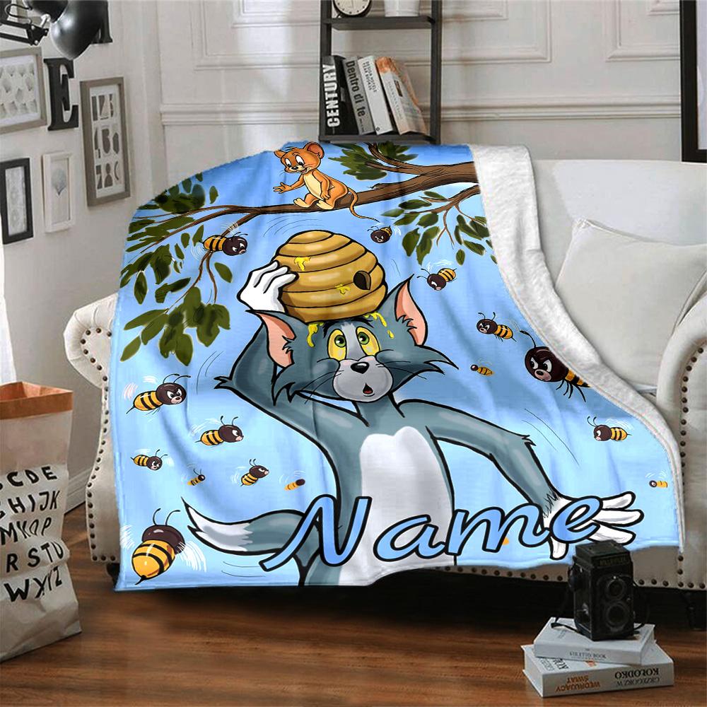 Custom Name Tom Jerry Rain flannel Blanket for Super Soft Cute Comfort Blanket for Travel Bedding Couch Sofa Blanket