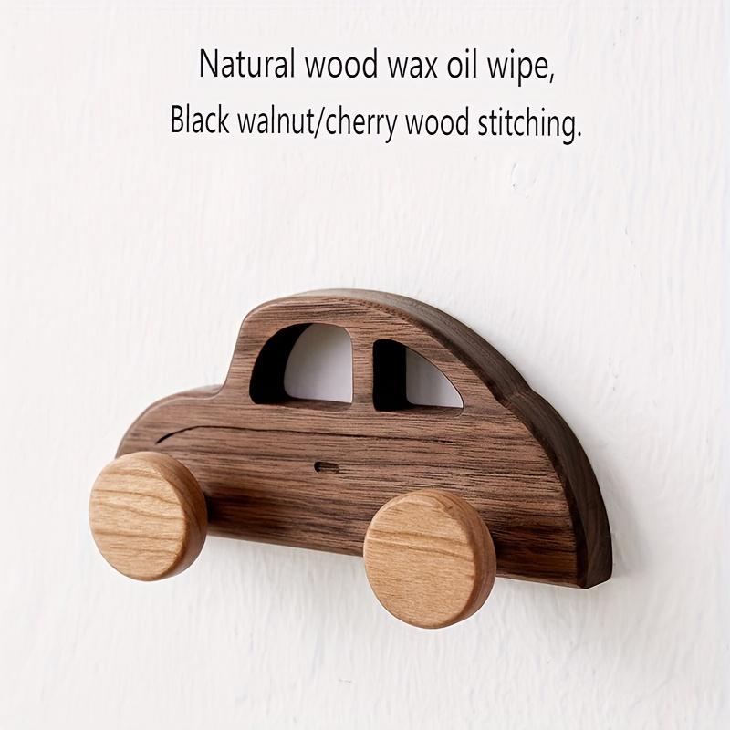 1pc/4pcs Set of Wooden Car Wall Hanging Hook, Solid Wood Wall Hook, Punched Fixed Wall Coat and Hat Hook Senior Creative Wall Hanging Car Class