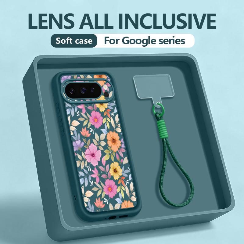 Colorful Floral Pattern Phone Case For Google Pixel 10 9 8 7 Pro Pixel 9 10 Pro XL 7A 8A 9A Shockproof Soft Lanyard Back Cover