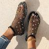 Модные летние женские новые сандалии с круглым носком и плоской подошвой, полые короткие ботинки, инкрустированные стразами, сексуальные сандалии на плоской подошве, модные банкетные сандалии