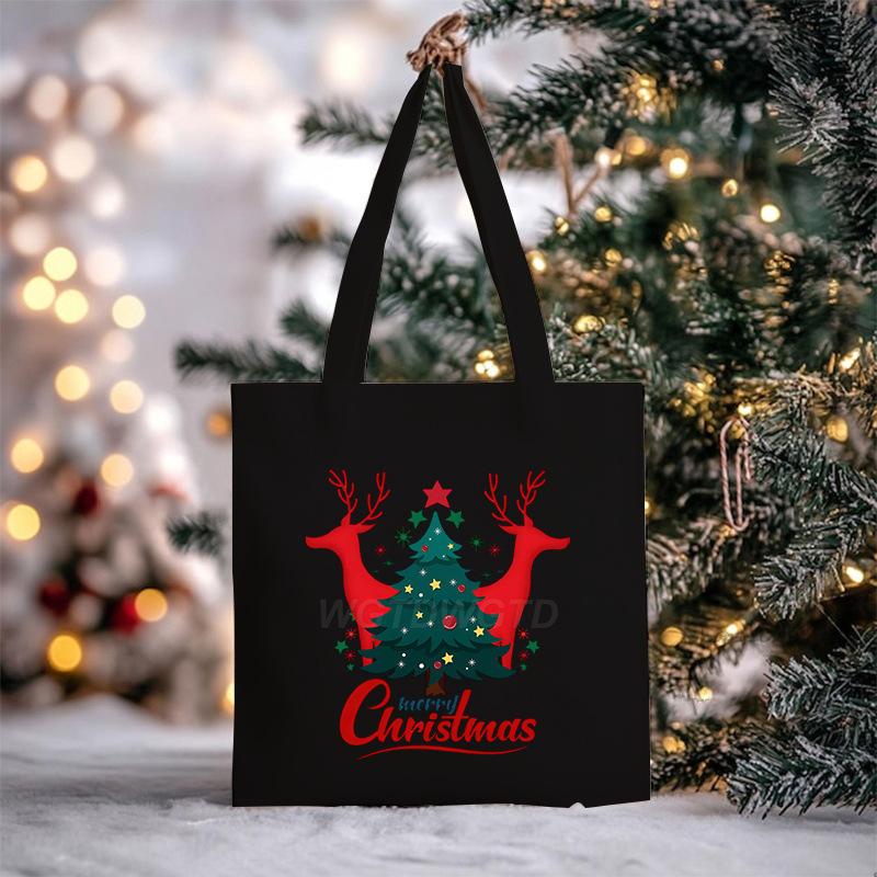 Christmas Christmas Printed Canvas Bag Large Capacity Casual Trend Student Shoulder Bag Tote Bag