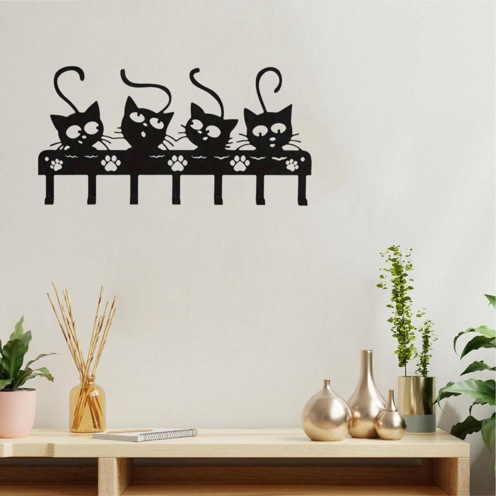 Black Cat Wall Hat Hanger Iron Cartoon Cat Coat Hook Easy To Install Key Holder  Household