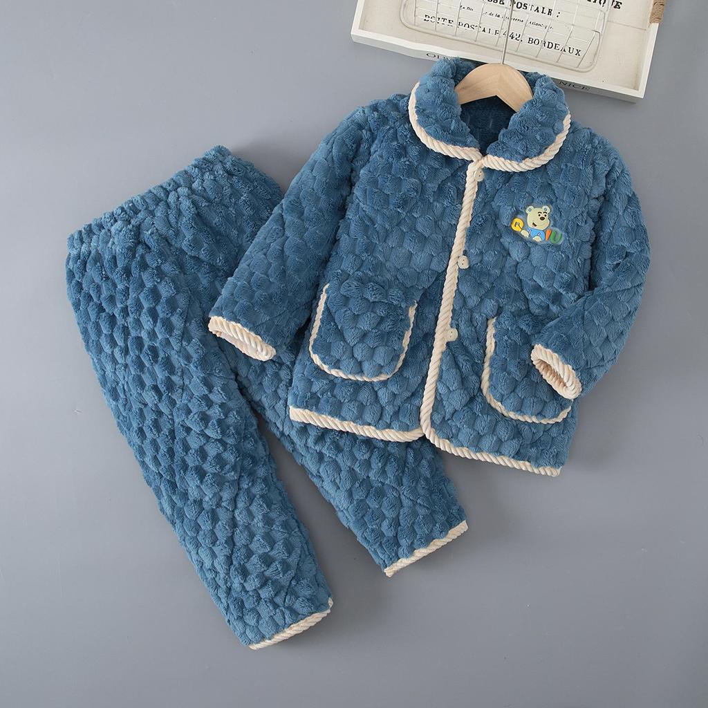 Детская зимняя фланелевая пижама: Толстый коралловый флис, трехслойный стеганый, комплект для родителей и детей