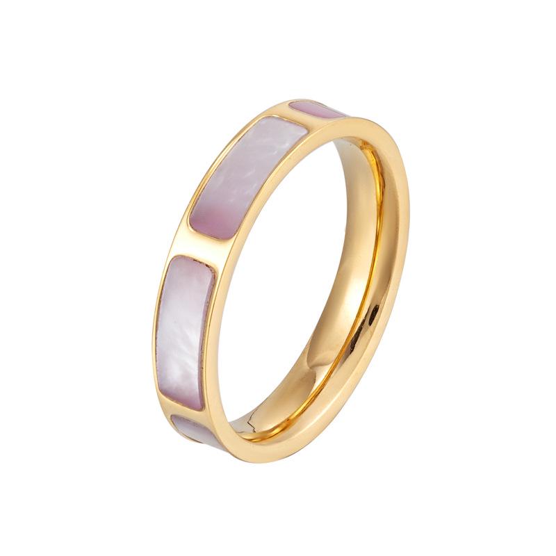 Европейское и американское женское кольцо из белого перламутра - Легкая роскошь, покрытие из 14-каратного золота, титановая сталь