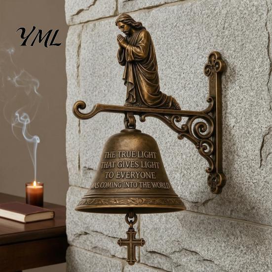 Rustic Metal And Resin Decor Vintage Style Jesus Themed Doorbell, Wall Mounted Church Fixtures Religious Hanging Ornament, Decorative Doorbell