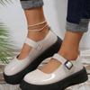 Распродажа женской обуви. Модные женские туфли-лодочки с круглым носком. Осенние туфли на плоской подошве с мелкой пряжкой. Туфли на платформе большого размера. Zapatos Mujer