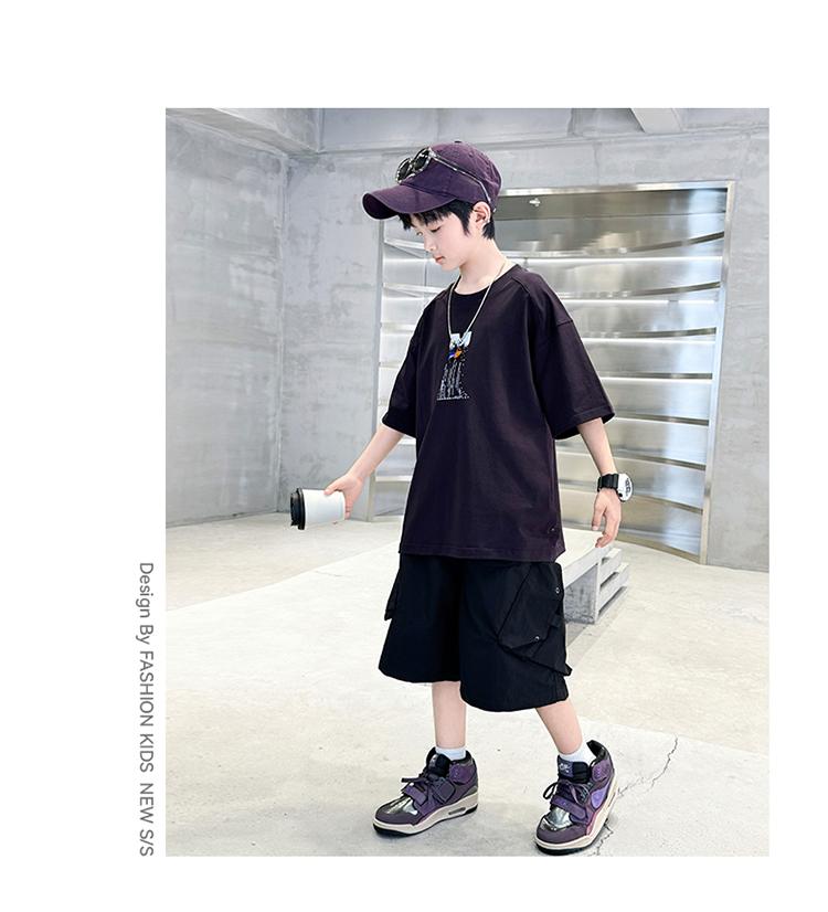 Boys' summer outfit set 2026 new item, mid size children's summer boys' thin short sleeved children's cool and fashionable top trend