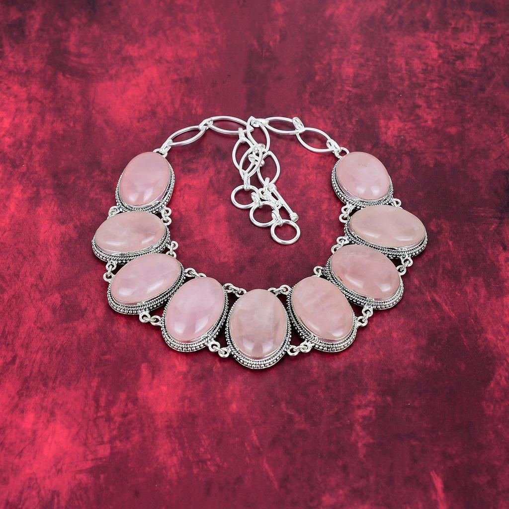 Ювелирное ожерелье ручной работы из розового кварца новейшего дизайна, ожерелье из стерлингового серебра 925 пробы с драгоценными камнями, подарок для матери